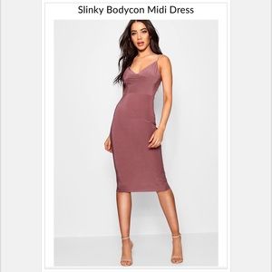 Boohoo “Silky Bodycon Midi Dress”